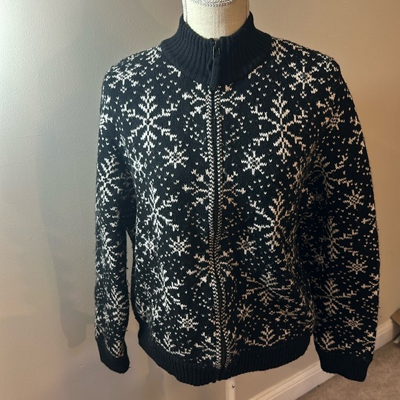 Valerie Stevens Snowflake Black White Cardigan XL - Picture 1 of 6